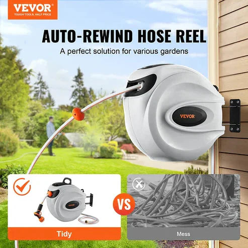 Auto-Retract Garden Hose Reel - Heavy Duty 300lbs Pull, Tangle-Free Design with Quick-Store Tech