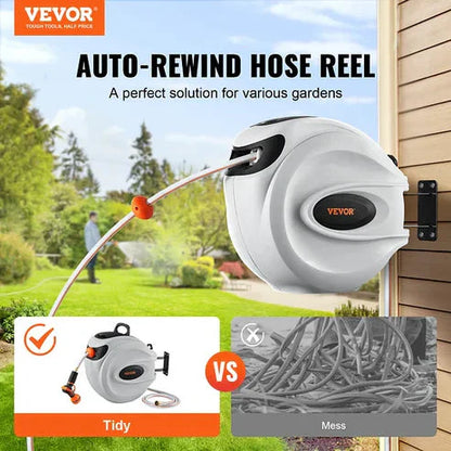 Auto-Retract Garden Hose Reel - Heavy Duty 300lbs Pull, Tangle-Free Design with Quick-Store Tech
