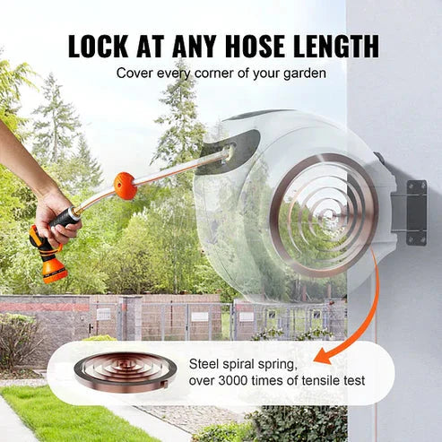 Auto-Retract Garden Hose Reel - Heavy Duty 300lbs Pull, Tangle-Free Design with Quick-Store Tech