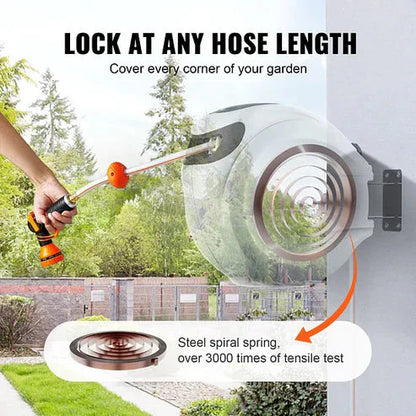 Auto-Retract Garden Hose Reel - Heavy Duty 300lbs Pull, Tangle-Free Design with Quick-Store Tech