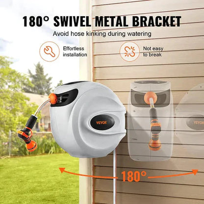 Auto-Retract Garden Hose Reel - Heavy Duty 300lbs Pull, Tangle-Free Design with Quick-Store Tech