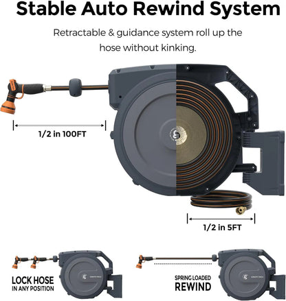 Hydro-Reel Pro - Auto-Retract Navy Blue Hose Reel | 1/2" Heavy Duty